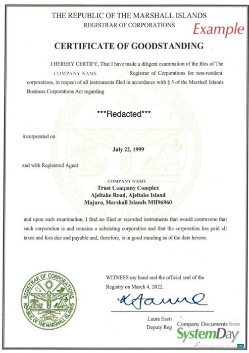 Download Marshal Islands Certificate of Good Standing Photoshop template